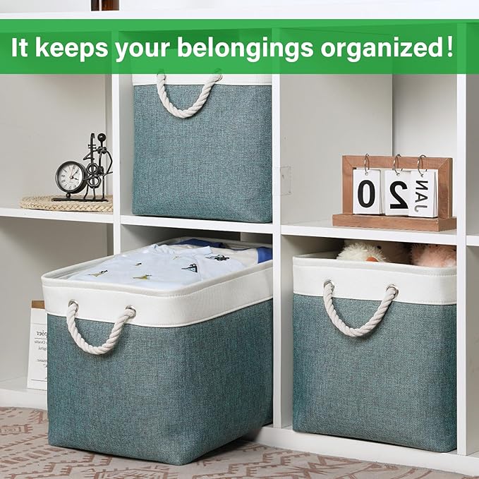 Bidtakay Large Storage Baskets for Shelves 3 Pack Fabric Storage Bins for Organizing Linen Collapsible Organizer for Closet-D