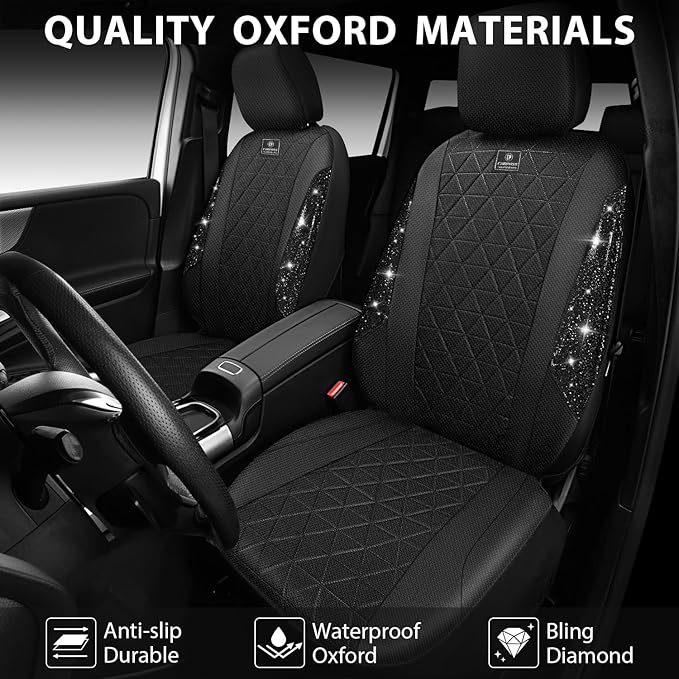 CAR PASS Oxford Bling Diamond Car Seat Covers Full Set Interior Sets, Waterproof Shining Glitter Sparkly Crystal Universal Ar