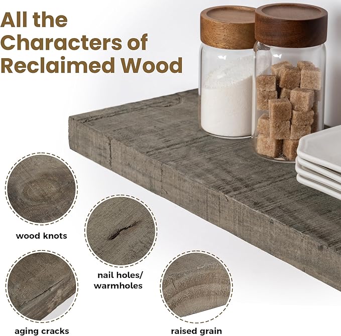 Floating Shelves for Wall,18 Inch Reclaimed Barnwood Planks Set of 2,8 Inch Deep Rustic Solid Wood Wall Shelves for Storage,W