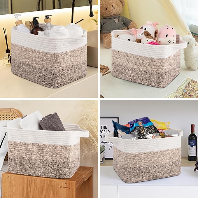 OIASKET Storage Baskets for Organizing, Woven Baskets for Shelves, Rectangle Decorative Organizer for Storage Clothes, Toy, B
