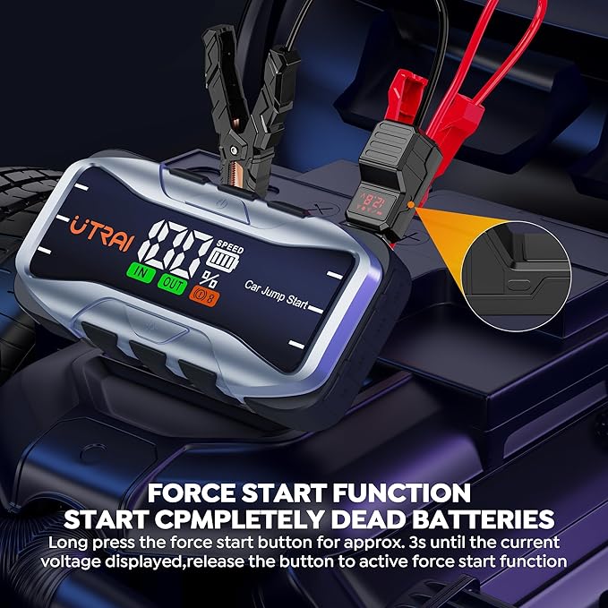 UTRAI 8000A Portable Car Jump Starter, 12V Battery Jumper for All Gas & 12L Diesel Engines, 27000mAh Jump Box with 65W USB-C