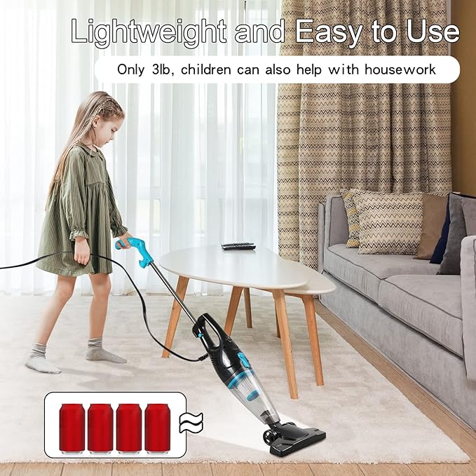 Intercleaner Corded Vacuum Cleaner, 15KPa Powerful Suction with 400W Motor, 12 in 1 Lightweight Bagless Stick Vac with Handhe