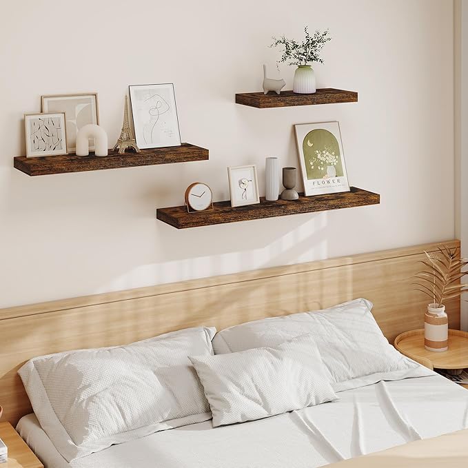 Vivelove Floating Shelves for Wall Mounted, 24 Inch Bathroom Shelves, Display Shelf for Living Room Kitchen Bedroom Office Fa
