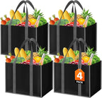 WISELIFE Reusable Grocery Bags with Handles - 4 Pack, 35L Large Shopping Bags for Groceries, Water-Resistant & Foldable Grocery Totes for Lasting Use for Kitchen, Market, Car Trunk, Picnic (Black)