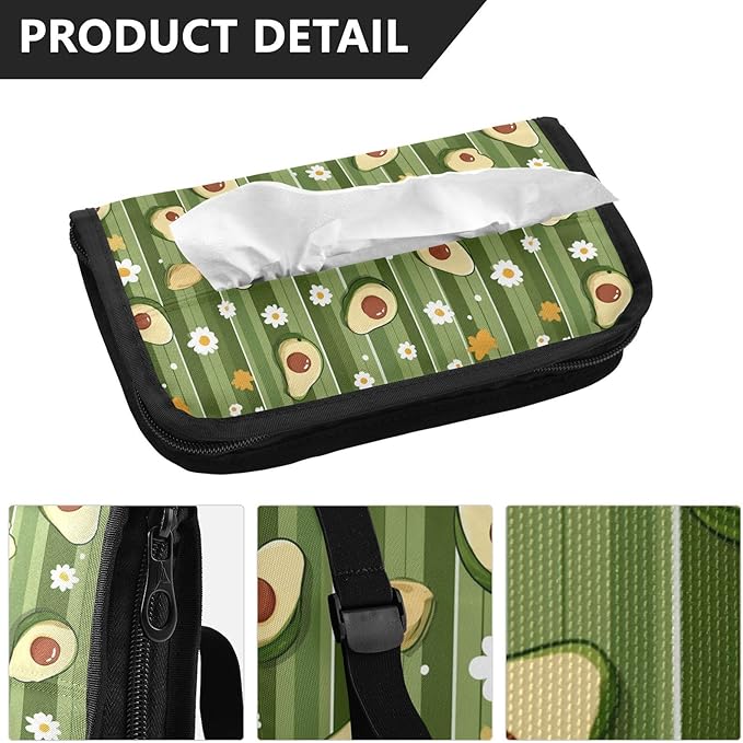Car Tissue Holder Car Visor Organizer Tissue Box Holder for Car Sun Visor Organizer with Car Vehicle Accessories Essentials Interior for Women Men Green Striped Halved Avocados Daisy