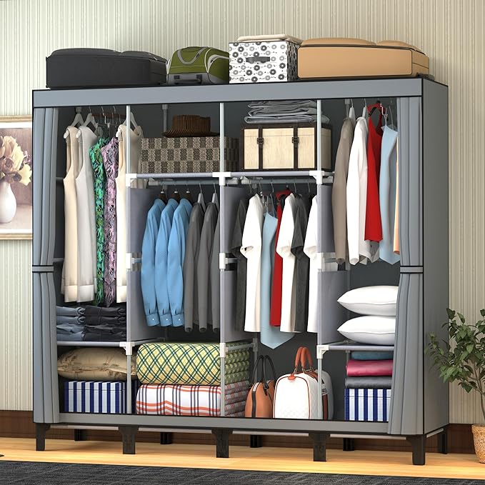 Non-Woven Wardrobe, No Tools Required, Large Capacity, Easy Assembly, Movable, Storage Rack, Waterproof, Dustproof, Stain Res