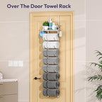 SWTYMIKI Over The Door Towel Rack - 9 Tier Towel Racks for Bathroom Wall Mounted, Towel Holder with Shelf, Hanging Rolled Tow