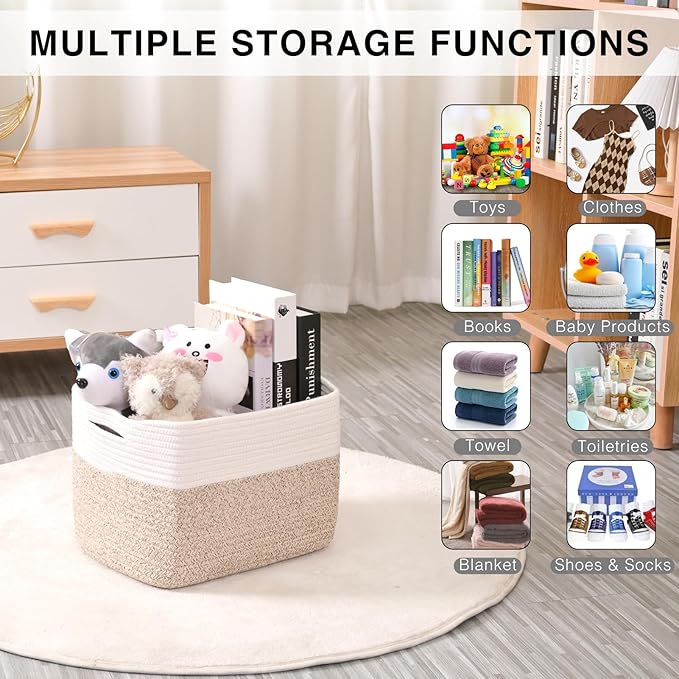 ICERZCZ Storage Baskets for Organizing, Woven Cotton Rope Basket for Storage Books, Baby Organizing Baskets, Toy Storage Bask