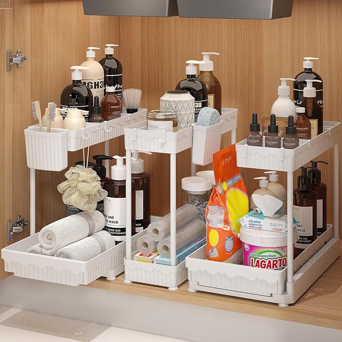 Sevenblue 3 Pack Multi-Purpose Under Sink Organizers and Storage, 2026 L-Shaped Pull Out Cabinet Organizer for Bathroom & Kit