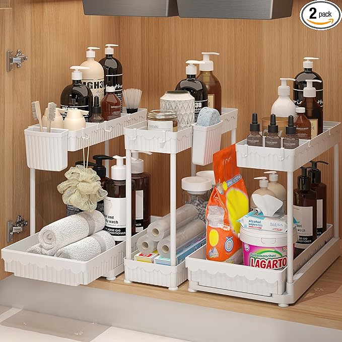 Sevenblue 3 Pack Multi-Purpose Under Sink Organizers and Storage, 2026 L-Shaped Pull Out Cabinet Organizer for Bathroom & Kit