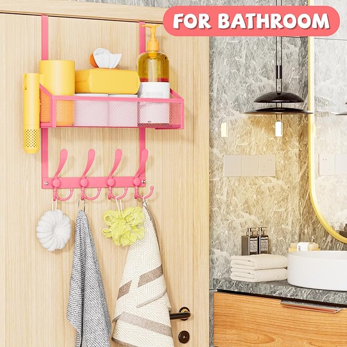 Kaiferty Over The Door Hooks Organizer, Coat Rack Over The Door Storage Hanger Towel Rack, Back of Door Storage Organizer for