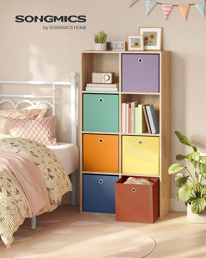 SONGMICS Storage Cubes, Set of 6 Odorless Foldable Storage Boxes, 13 x 13 x 13 Inches, Closet Organizers for Shelf, Rainbow S