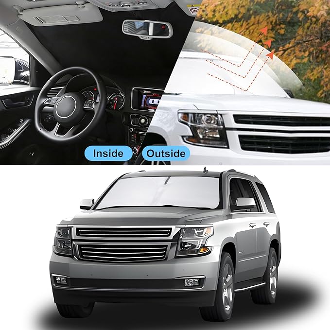 Front Windshield Sun Shade Foldable Car Front Window Sun Shade Windshield Shade Custom Fit for 2015-2020 Che-vrolet Tahoe SUV Block UV Rays Accessories Heat Keep Cooler