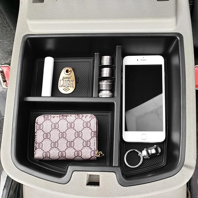 Center Console Organizer Compatible with 2007-2014 Chevy Silverado GMC Sierra Avalanche Tahoe Suburban Yukon Yukon XL Accessories, Floor Mounted Center Console ONLY, Black Trim