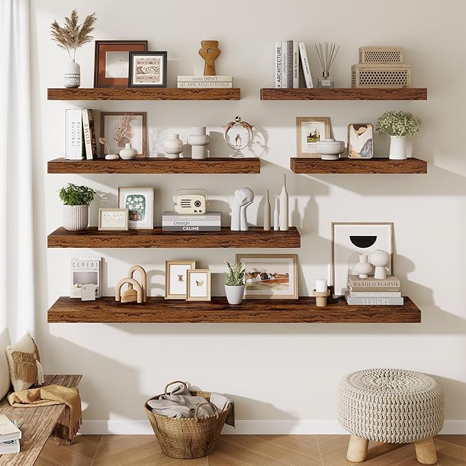 Fun Memories 24 Inch Floating Shelves Wall-Mounted, 12 Inch Deep Wall Shelves, 24 x 12 Floating Shelf, Deep Storage Shelf for