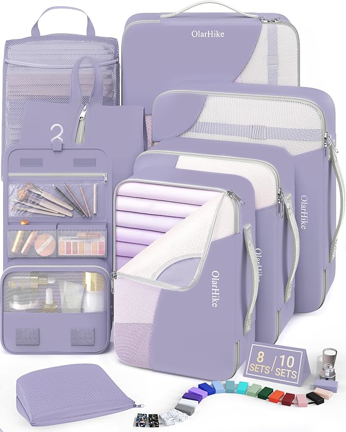 8 Set Packing Cubes for Travel, Gifts for Women Mom,Anti-Tearing Suitcase Organizer for Luggage with Shoe & Hanging Toiletry 