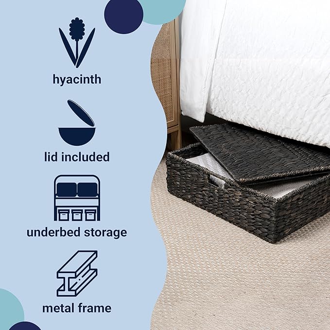 happimess BSK2015C Holden 30" Classic Costal Hand-Woven Hyacinth Wicker Under Bed Storage Basket with for Storage and Decorat