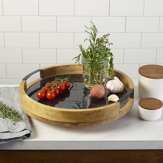 Gourmet Basics by Mikasa Lazy Susan Serving Tray, Black Marble, 14-Inch