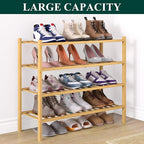 Smiry Bamboo Shoe Rack for Closet, 4 Tier Wooden Stackable Shoe Organizer, Free Standing Shoes Storage Shelf for Entryway, Fr