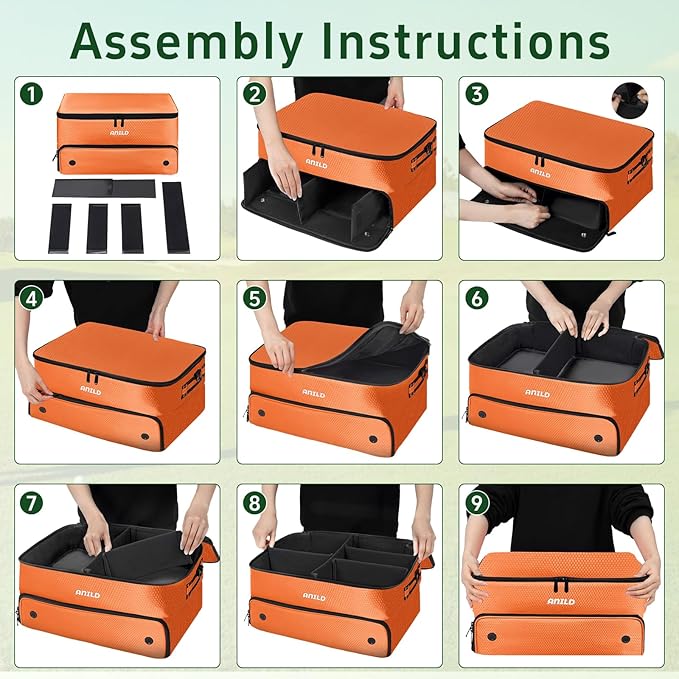 ANILD Golf Trunk Organizer, 2 Layer Golf Storage Case with Separate Ventilated Compartment for 2 Pair Shoes, for Balls, Tees,