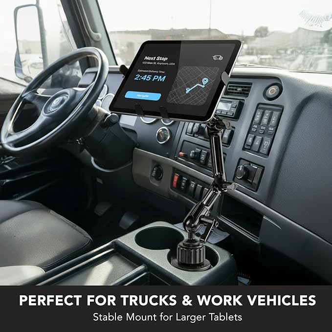Mount-It! Premium Cup Holder Tablet Mount Fits Vehicle Cupholders 2.75"–3.5" in Diameter, Adjustable Tray for 7"–11" Tablets, Heavy-Duty Aluminum Arm, Full Motion Swivel & Secure Lock Cars Trucks SUVs