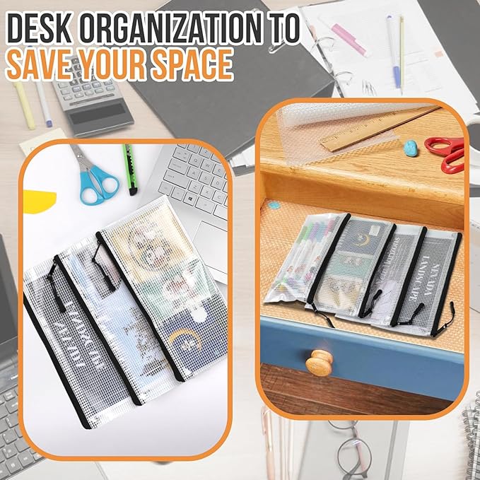 24pcs Mesh Zipper Pouch Bags 9.3 x 4.7 Inches, Black Small Clear Pouches Bulk, Travel Cosmetics Organization, Classroom and O