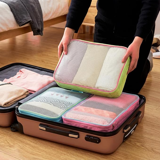 3 Pcs Mesh Packing Cube for Suitcases Travel Foldable Pastel Color Luggage Small Packing Organizers Space Saving Travel Acces