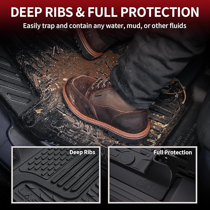 LASFIT Floor Mats for Dodge Ram 1500 2013-2018 & 1500 Classic 2019-2024 Quad Cab Bench Seat(Not for Bucket Seat & Vinyl Flooring), All Weather TPE Custom Fit Car Mats Floor Liners 1st Row Only, Black