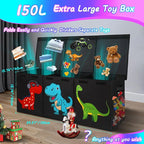 Mabahoo Extra Large Toy Box Chest, Collapsible Sturdy Kids Storage Organizer Bins with Lids, Black Dinosaur Toy Chest for Boy
