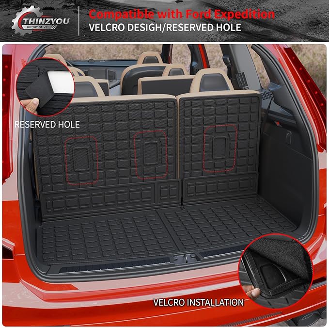 Floor Mats Compatible with 2018-2024 Ford Expedition (Not for Max Models) Cargo Mat Cargo Liner TPE 2023 Expedition 7 Seats Accessories (Trunk Mat+Backrest Mats+Floor Mats)
