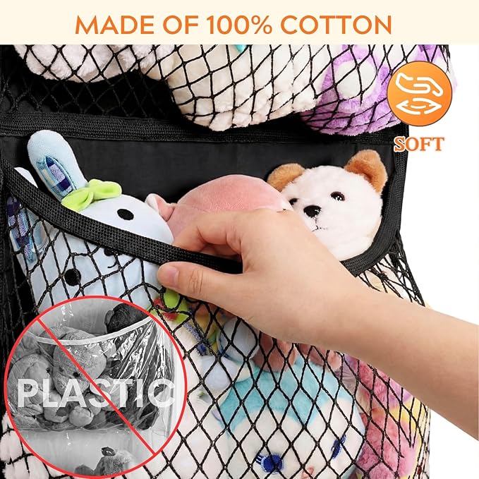 Ofiray-home Over The Door Stuffed Animal Storage, Cotton Toy Organizer for Storage Plush Toys, Stuffed Animal Holder with 4 L