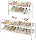 FAVOOSTY 2-Tier Expandable Shoe Rack, Adjustable Shoe Shelf Storage Organizer Space Saving Metal Free Standing Shoe Rack for 