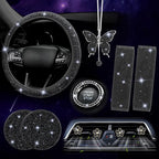ARTILAURA 11 PCS Bling Car Accessories Set for Women Steering Wheel Covers Butterfly Hanging Seat Belt Cover Air Vent Clips Coasters Cute Glitter Diamond AUTO Accessories Kit (Black)