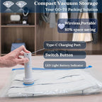 Vacuum Sealing Bags for Clothing Travel,Space Saver Vacuum Storage Bags with Wireless Air Pump (15 Combo Bags+Electric Pump)