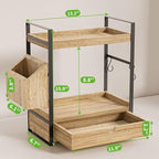 2-Tier Bathroom Counter Organizer with Drawer and Basket, Wood Countertop Organizer for Storage, Skincare Organizers for Vani