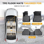 All Weather Floor Mats Compatible with 2011-2017 BMW X3 F25, 3D TPE Rubber Full Cover Protection Car Mats Full Set Liners Black