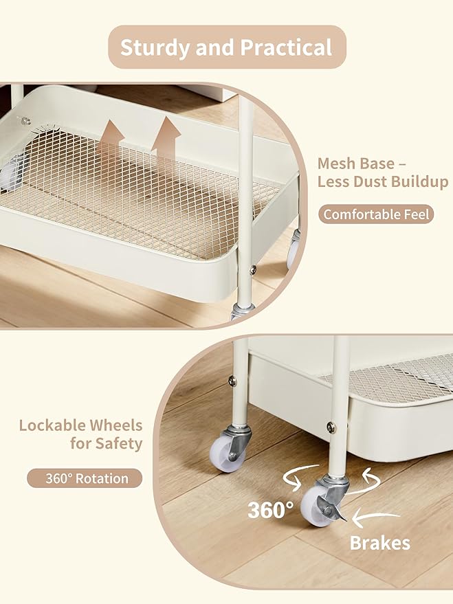 Fortella Baby Diaper Caddy, 3 Tier Rolling Storage Cart for Baby Essentials, Diaper Cart with Detachable Dividers, Storage Or