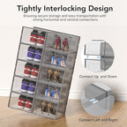 Foluck X-Large Shoe Storage Box, 15 Pack Clear Plastic Stackable Shoe Organizer for Closet, Interlocking Design Shoe Containe