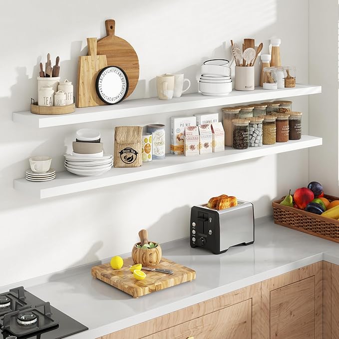 72 Inch Floating Shelves, 8 Inch Deep Floating Shelves for Wall, Hanging Shelf with Invisible Brackets, Deep Shelves for Bath