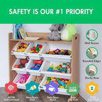 Humble Crew Toy Storage Organizer with Top Shelf and 9 Removable Bins, Natural/White – Toddler Bookshelf with Toy Organizer -