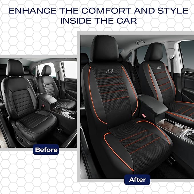Skechers Air-Cooled Memory Foam Seat Covers,Mesh Thick Car Seat Covers,Piping Leather Car Seat Covers Front Seats,Airbag Comp