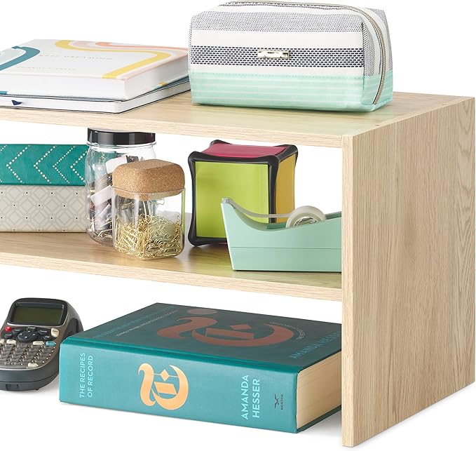Whitmor Wood Stackable 2-Shelf Shoe Rack, White Oak, 24 inches，2 Pack