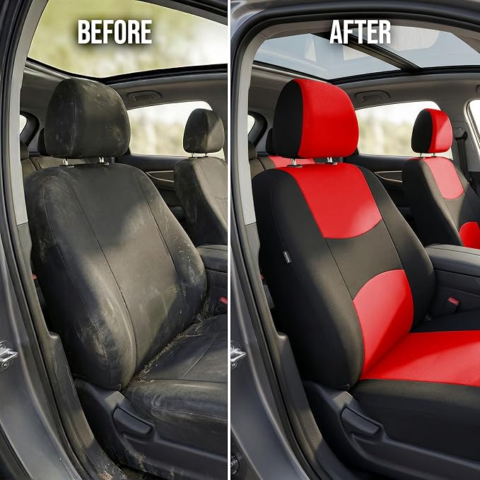 FH Group Flat Cloth Full Set Car Seat Covers Three Row 7 Seater - Universal Fit for Cars, Trucks & SUVs Red