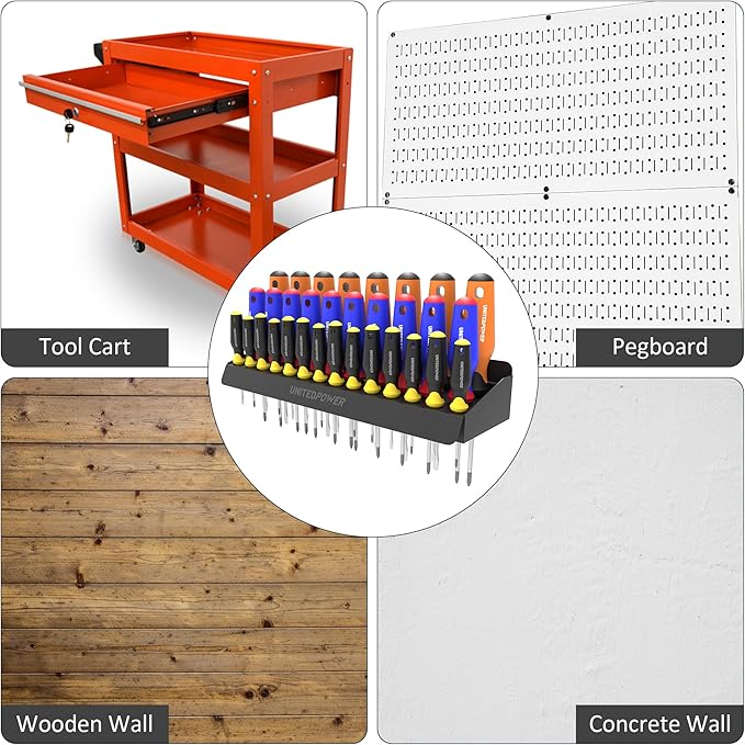 UNITEDPOWER Screwdriver Holder, Wall Mount Storage Rack Organizer for Workshop, Shed, Garage, Home, Stores up to 32 Screwdriv