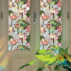 Niviy Lotus Flowers Stained Glass Window Film, Rainbow Window Film Glass Decals Sun Protection Decals for Car Moonroof, Windows Tint for Home Bathroom (16.93 x 39.37inch)