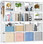 Mavivegue Book Shelf, 16 Cube Storage Organizer, Metal Cube Bookshelf, DIY Bookcase, Tall Book case for Bedroom, Living Room,