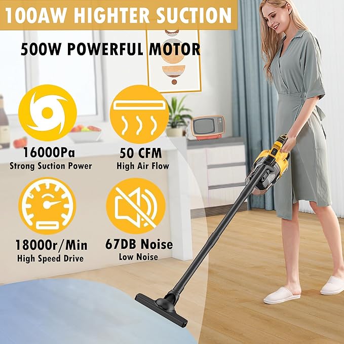 Cordless Vacuum Cleaner for Dewalt 20V Battery, 5 in 1 Handheld Electric Vacuum with Washable HEPA Filter，50CFM 100AW Cordles