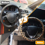 Universal Leather Leopard Cheetah Steering Wheel Cover Women 14.5-15 inch Leopard car Accessories Western Anime Brown Cute Wh