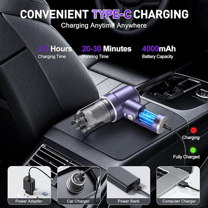 KMM Handheld Car Vacuum Cleaner, 9000PA Vacuum Cleaner & Air Duster, 120W High Power Vacuum Portable Cordless, Hand Held Vacu
