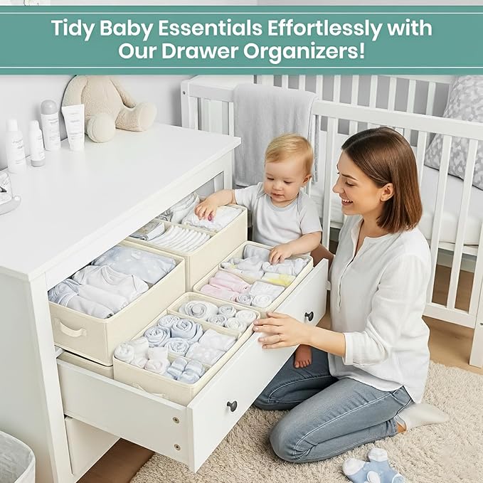 RFAQK 10 Pack Dresser Drawer Organizer Clothes-Baby Clothes Organizer for Nursery, Foldable Closet Fabric Drawer Dividers for
